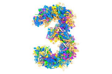 Leinwandbilder - Number 3 from colored musical notes. 3D rendering