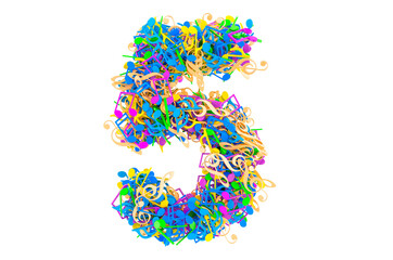 Leinwandbilder - Number 5 from colored musical notes. 3D rendering