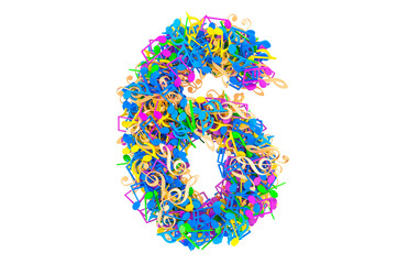 Leinwandbilder - Number 6 from colored musical notes. 3D rendering