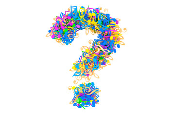 Poster - Question mark from colored musical notes. 3D rendering