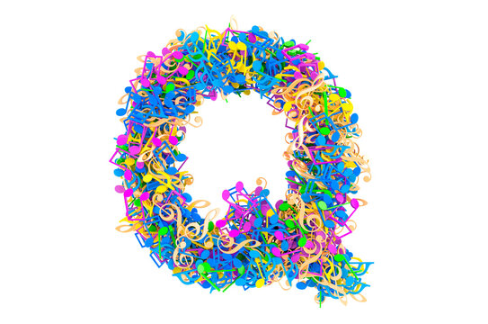 Letter Q from colored musical notes. 3D rendering