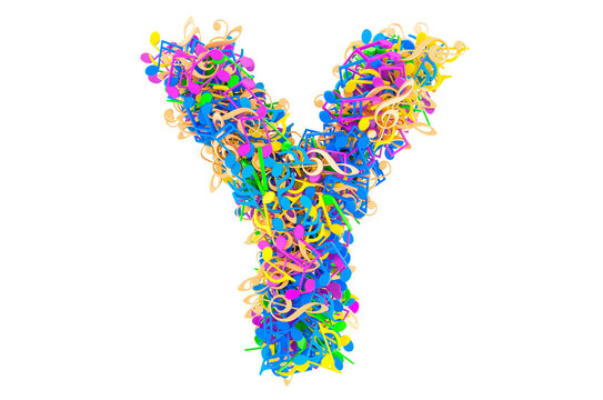 Letter Y from colored musical notes. 3D rendering