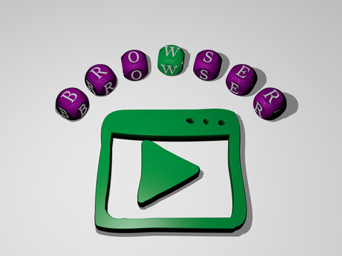 3D illustration of BROWSER graphics and text around the icon made by metallic dice letters for the related meanings of the concept and presentations. computer and business