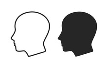 Human Head Icon Set. Line And Black Person Signs. Web Design Symbols And Infographic Elements