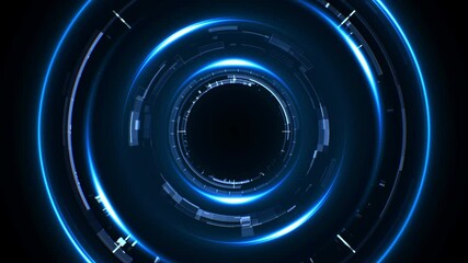 Poster - Round HUD background for cyberspace concept. Abstract futuristic texture with digital details for high technology presentation. Seamless loop.