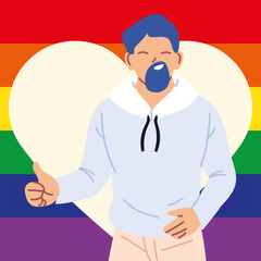 Sticker - man with gay pride flag on background, LGBTQ