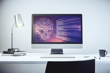 Poster - Creative code skull sketch on modern laptop monitor, theft of personal data and malware concept. 3D Rendering