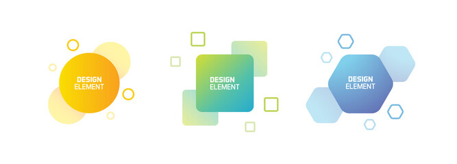 Aufkleber - Set of trendy colorful and glowy fluid shapes. Vector geometric template liquid form elements in different colors. Modern abstract banner design in square, circle and  hexagon form