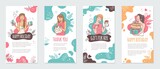 Fototapeta Panele - Set of sale banners with women holding gift boxes, cartoon vector illustration.