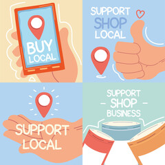 Poster - set of icons local shop campaign, supports local businesses