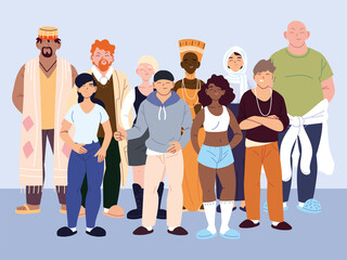 Poster - multicultural people, group of people in casual clothes standing