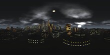 Night City. HDRI . Equidistant Projection. Spherical Panorama. Panorama 360. Environment Map, 3D Rendering