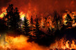 Wilde fire in spain, forest burning rapidly and destroyed, silhouette, natural calamity, global warming. 