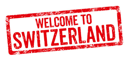 Wall Mural - Red stamp on a white background - Welcome to Switzerland