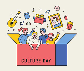 Wall Mural - on culture day, people and cultural icons pop out of the box.