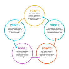 Infographic Template  - 5 Steps (points) With Colorful Rounded And Outlined Fragments And Sample Text - Vector 