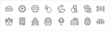 Easter Line Icons. Linear Set. Quality Vector Line Set Such As Eggs, Cake, Chick, Faith, Easter Egg, Easter Egg, Bunny, Crown Of Thorns.