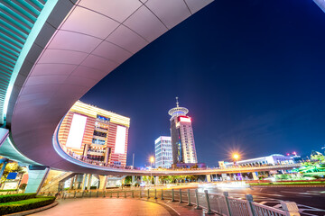 Wall Mural - Shanghai Lujiazui Financial District street night..