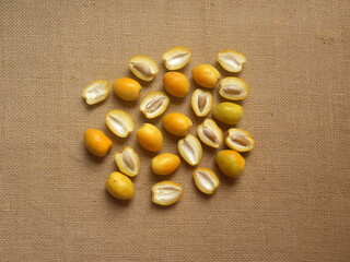 Wall Mural - Whole and cut yellow ripe fresh Dates