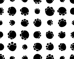 Seamless pattern with footprints of elephantons white background