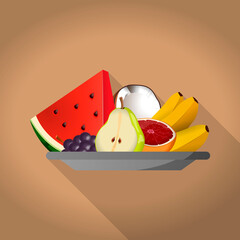 Poster - Fruit in a plate realistic illustration. Vector fruit still life.