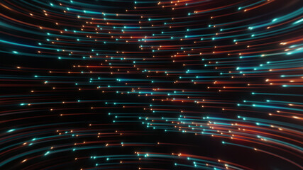 Wall Mural - Abstract neon background from light lines swirling in space. 3d illustration