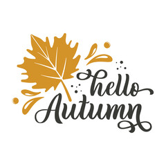 Wall Mural - Hello Autumn motivational slogan inscription. Autumn vector quotes. Illustration for prints on t-shirts and bags, posters, cards. Happy Pumpkin Spice Season. Welcome fall.