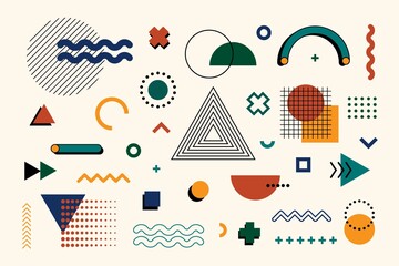 Wall Mural - memphis design elements mega set. abstract geometric line graphic shapes hipster style, vector illus