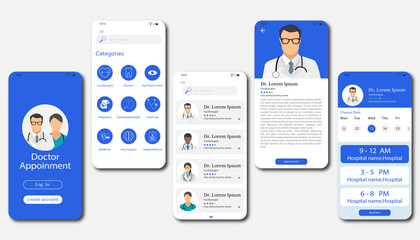 medical mobile app for doctor appointment booking application ui kit design