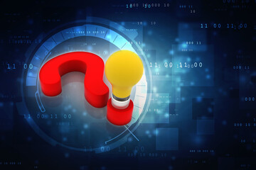 Poster - 3d rendering Business concept, question mark with light bulb
