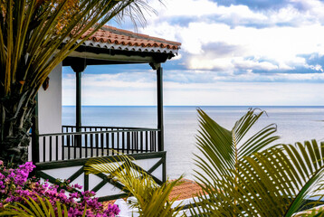 Playa Santiago, La Gomera, Canary Islands / Spain. Traditional Canarian house facing the ocean