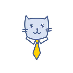 Cartoon business cat portrait with yellow tie and white shirt