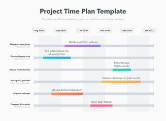 simple business project time plan template with colorful project tasks in time intervals. easy to us