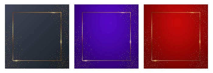 Poster - grey, blue, red square with thin geometric border backgrounds set