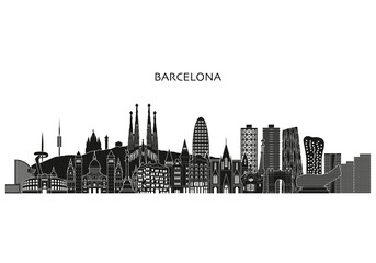 Wall Mural - Barcelona detailed skyline. Famous Barcelona monuments. Vector illustration