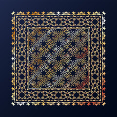 Wall Mural - Arabic style golden ornamental vector pattern on black background.