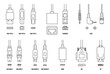 USB, HDMI, ethernet and other cable and port icon set with plugs