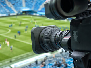 tv camera in the football stadium before the game.