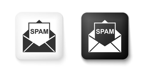 Poster - black and white envelope with spam icon isolated on white background. concept of virus, piracy, hack