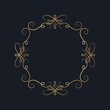 © Kirill - Hand drawn golden ornate square swirl border in vignette style. Vector isolated vintage certificate frame.  Calligraphic gold scrolls for invitation card.