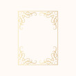 © Kirill - Vintage royal frame with gold filigree decor elements. Vector isolated hand drawn golden rectangular swirl border. Royal wedding invitation card.