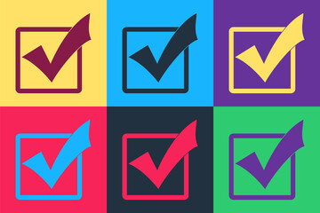 Poster - Pop art Check mark in a box icon isolated on color background. Tick symbol. Check list button sign. Vector.