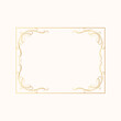 © Kirill - Hand drawn golden rectangular swirl border in victorian style. Vector isolated luxury wedding invitation card template. Certificate frame with gold filigree decor elements.