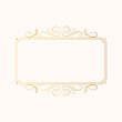 © Kirill - Hand drawn golden elegant rectangular swirl border in antique style. Vector isolated luxury wedding invitation card template. Certificate frame with gold filigree decor elements.