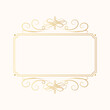 © Kirill - Hand drawn golden elegant rectangular swirl border in royal style. Vector isolated luxury wedding invitation card template. Certificate frame with gold filigree decor elements.