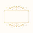 © Kirill - Luxury wedding invitation card template.  Hand drawn golden elegant rectangular swirl border vignette elements in baroque style. Vector isolated certificate frame with gold filigree decor scrolls.