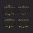 © Kirill - Set of hand drawn golden royal rectangular swirl borders in vintage style. Vector isolated gold luxury wedding invitation card templates. Certificate frames with filigree decor scrolls.