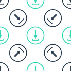 Poster - Green Download icon isolated seamless pattern on white background. Upload button. Load symbol. Arrow point to down. Vector.