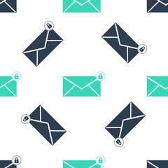 Poster - Green Email message lock password icon isolated seamless pattern on white background. Envelope with padlock. Private mail and security, secure, protection, privacy. Vector.