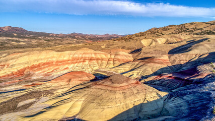 Wall Mural - Aerial view of the Painted Hills in Oregon at sunset.